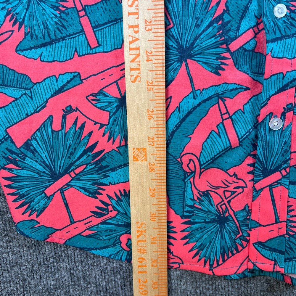 Savage Tacticians Button Up Shirt Mens 3XL AK Tropical Pink Flamingos AK47 Guns - Picture 7 of 8